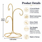 3-Arm 3-Tier Gold Brass Metal Ornament Stand Display 10.75 Inches Ornament Stands La Vie Bien 3-Arm 3-Tier Gold Brass Metal Ornament Stand Display 10.75 Inches