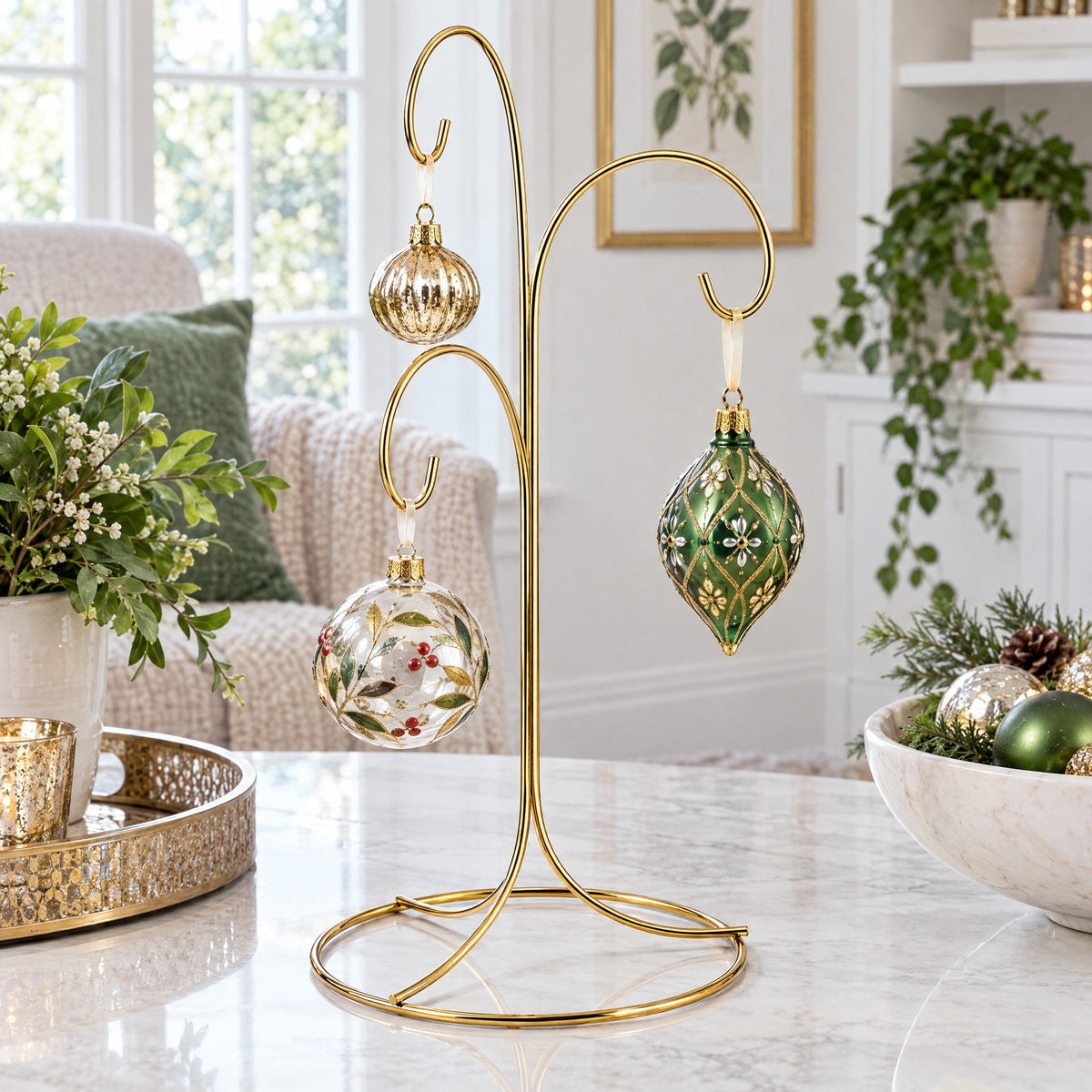 3-Arm 3-Tier Gold Brass Metal Ornament Stand Display 10.75 Inches Ornament Stands La Vie Bien 3-Arm 3-Tier Gold Brass Metal Ornament Stand Display 10.75 Inches