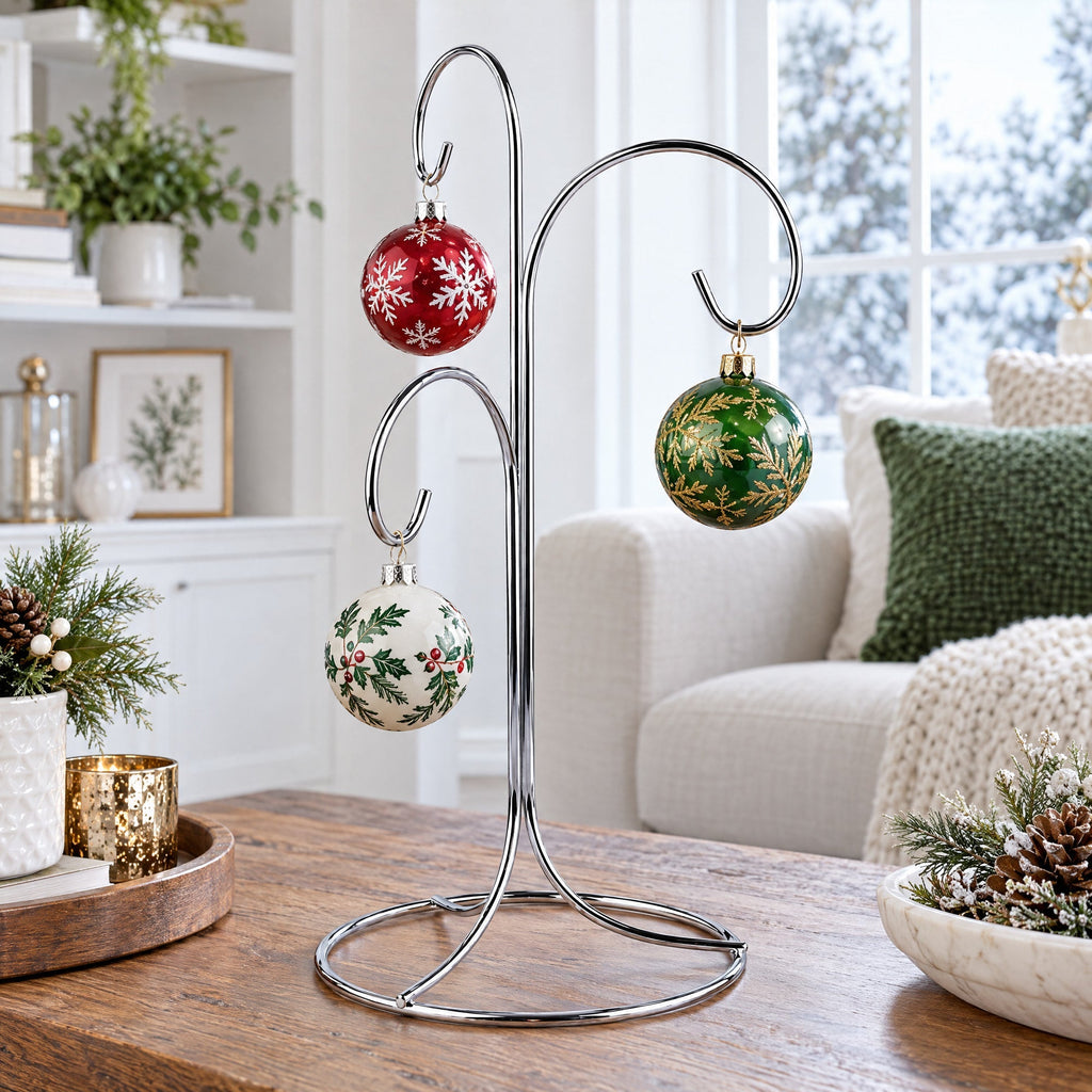 3-Arm 3-Tier Silver Metal Ornament Stand Display 10.75 Inches Ornament Stands La Vie Bien 3-Arm 3-Tier Silver Metal Ornament Stand Display 10.75 Inches