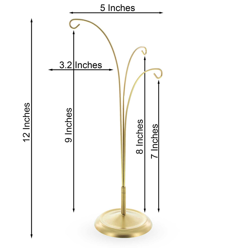 3-Arm Botanical Style Gold Metal Ornament Display Stand 12 Inches Ornament Stands La Vie Bien 3-Arm Botanical Style Gold Metal Ornament Display Stand 12 Inches
