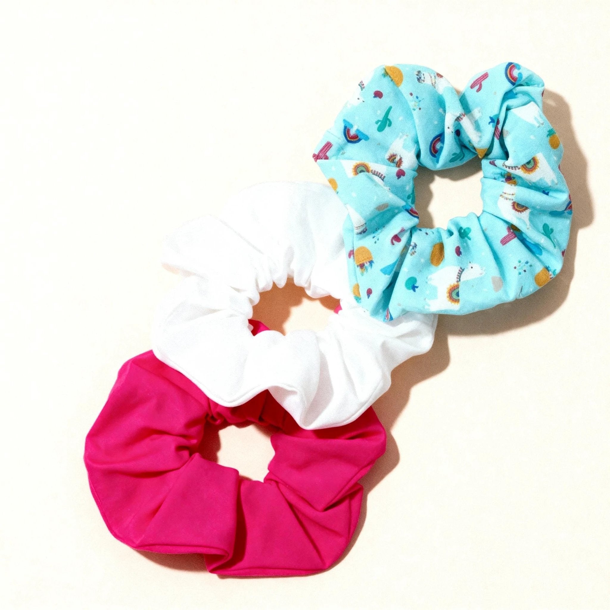 3 Pack Happy Llama Scrunchies | 80s Hair Tie Set by The Bullish Store