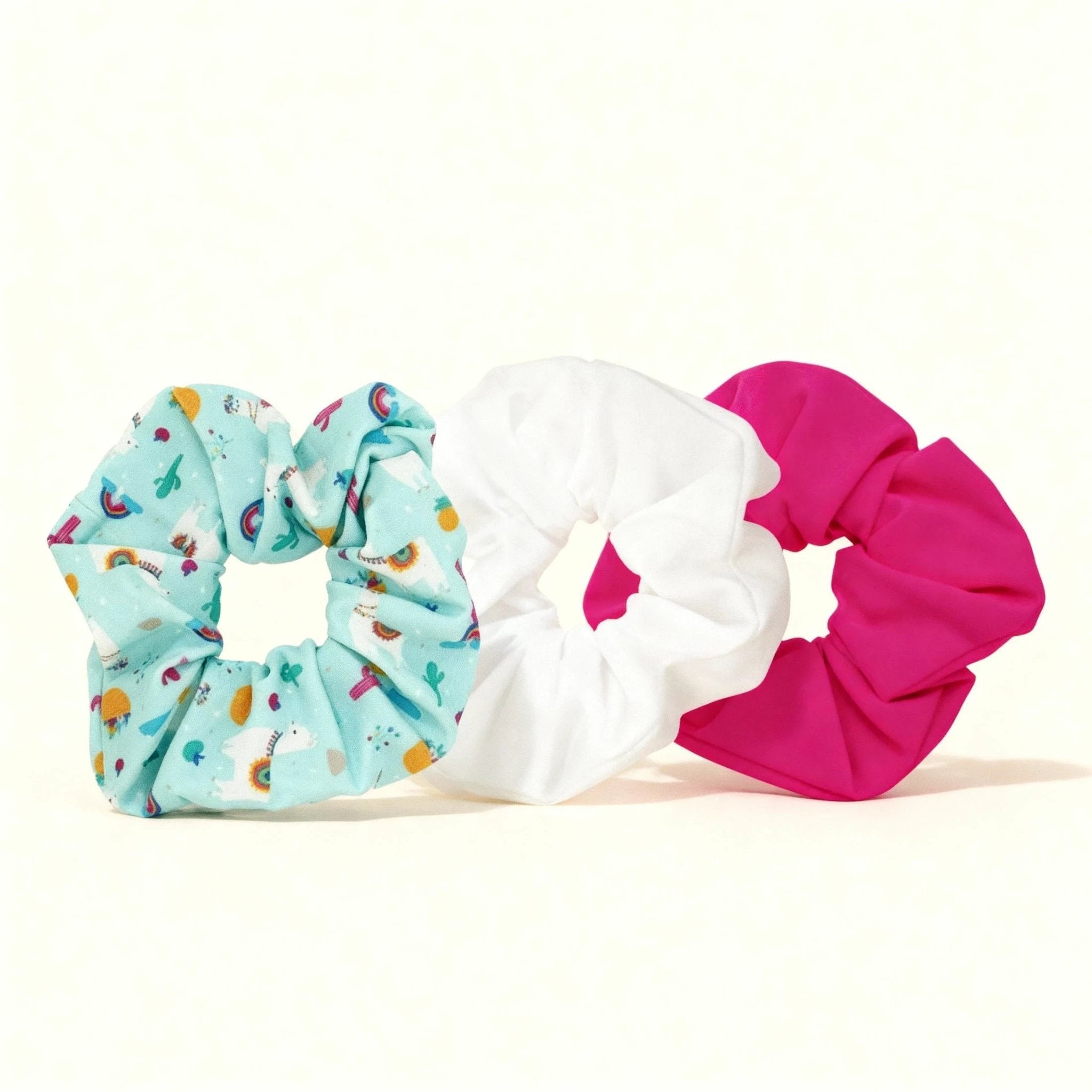3 Pack Happy Llama Scrunchies | 80s Hair Tie Set by The Bullish Store