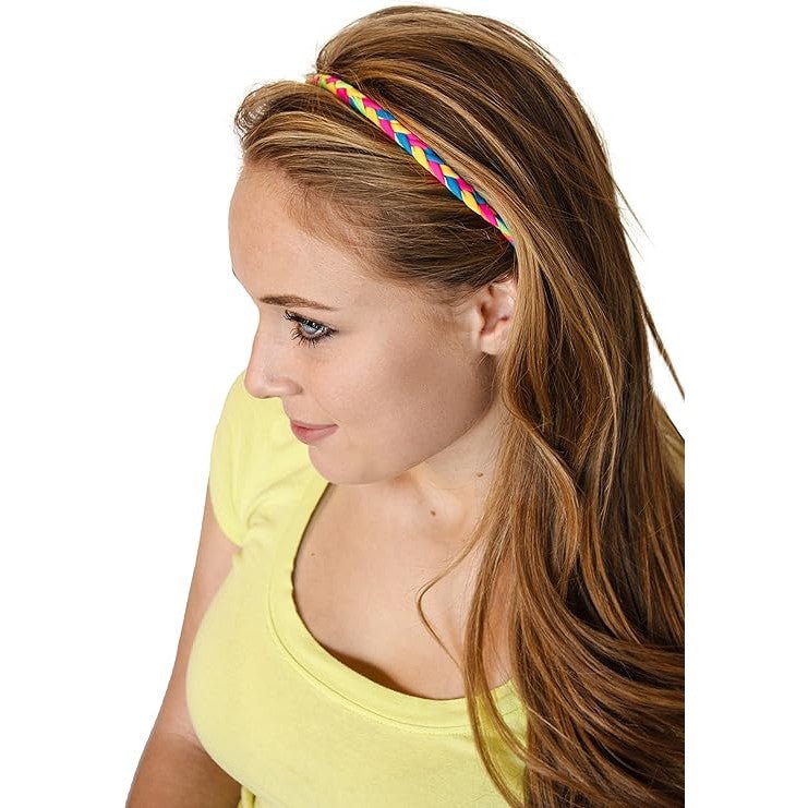 3 Pack Single Pom Braid In the Pink | Nylon Headband Hair Accessory
