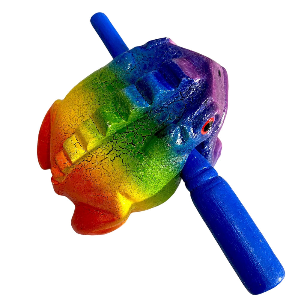 3" Wooden Musical Frog - Rainbow Design (Percussion Instrument) by Music Frog Co