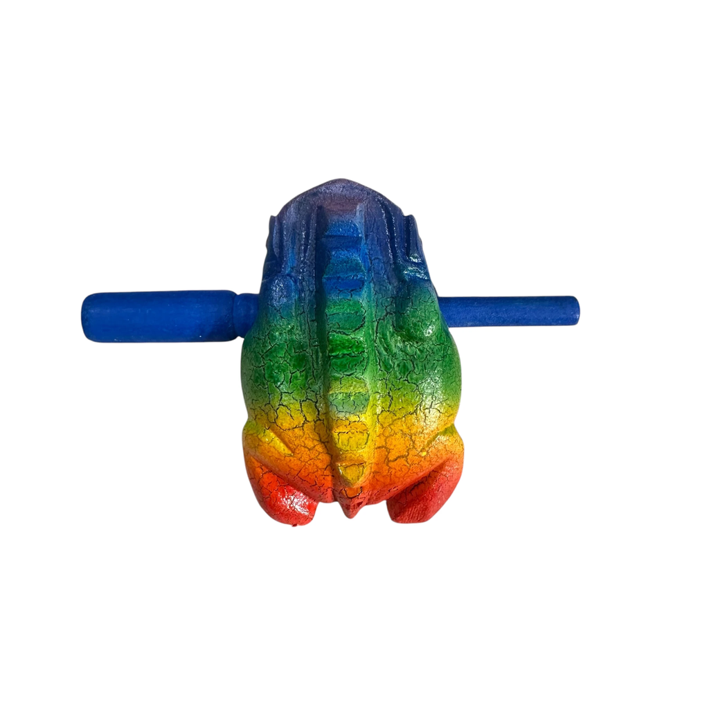 3" Wooden Musical Frog - Rainbow Design (Percussion Instrument) by Music Frog Co