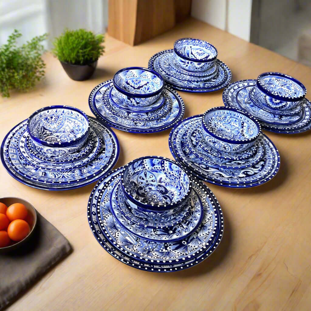 30-Piece Talavera Dinnerware Set | Blue & White Tableware for 6 Talavera Dinnerware Set La Vie Bien 30-Piece Talavera Dinnerware Set | Blue & White Tableware for 6