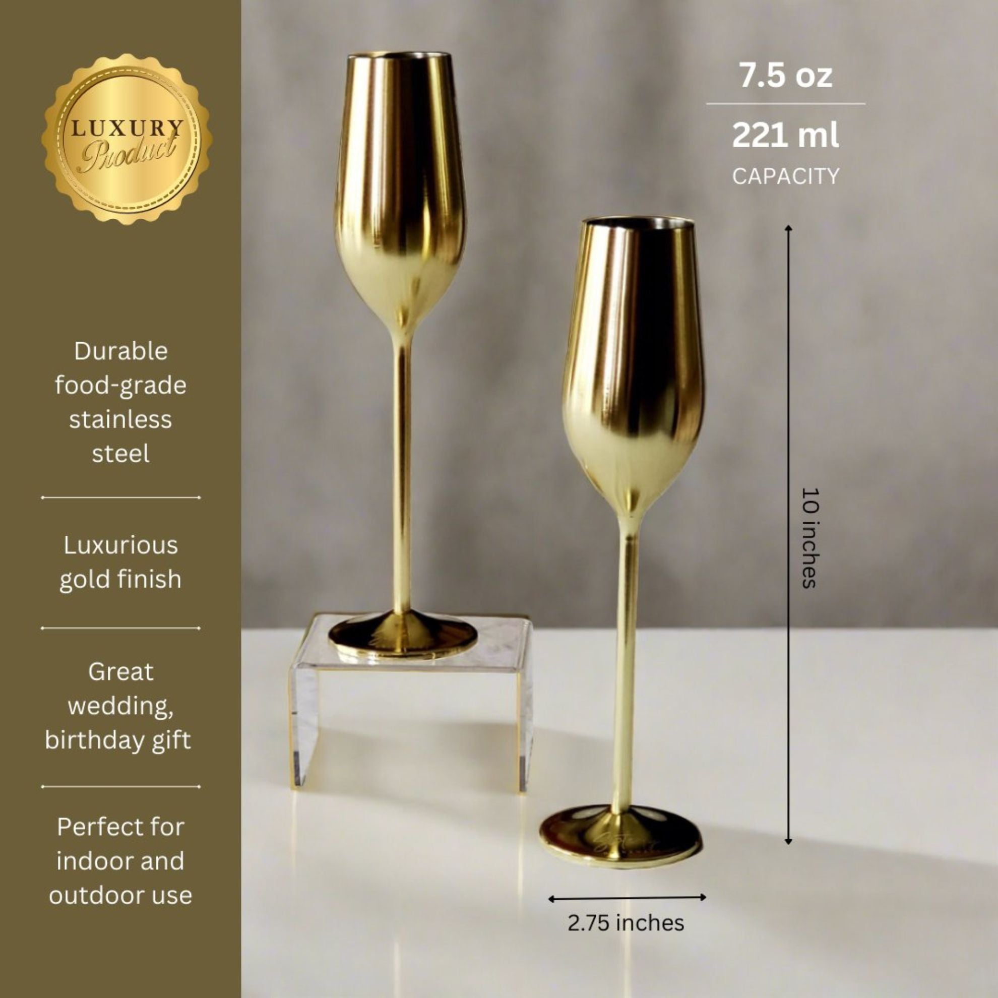 Unbreakable Champagne Flutes (Gold)