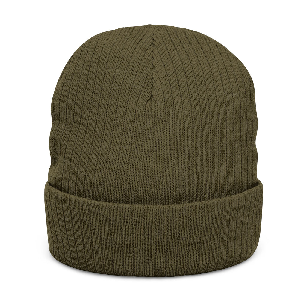 Nein Embroidered Ribbed Beanie — Cozy Black Knit Winter Hat