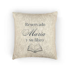 Reservado (nombre) y su libro Spanish Woven Pillow gift, Custom Name gift for Book lovers by Printify