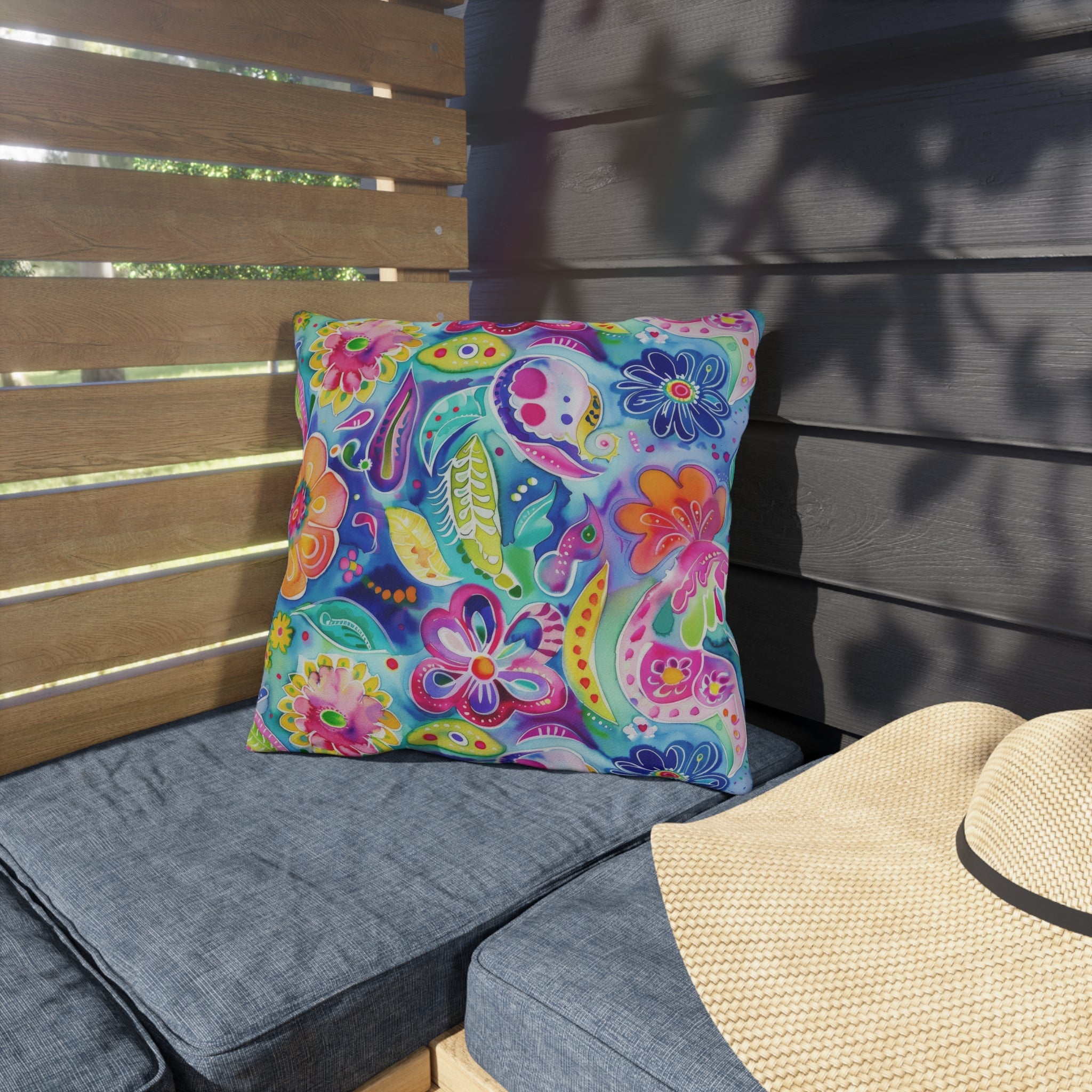 Bespattered Facade Colorful Flowers UV-Resistant Outdoor Pillows | 4 Sizes