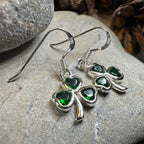 Sparkle Emerald Irish Shamrock Earrings in Sterling Silver