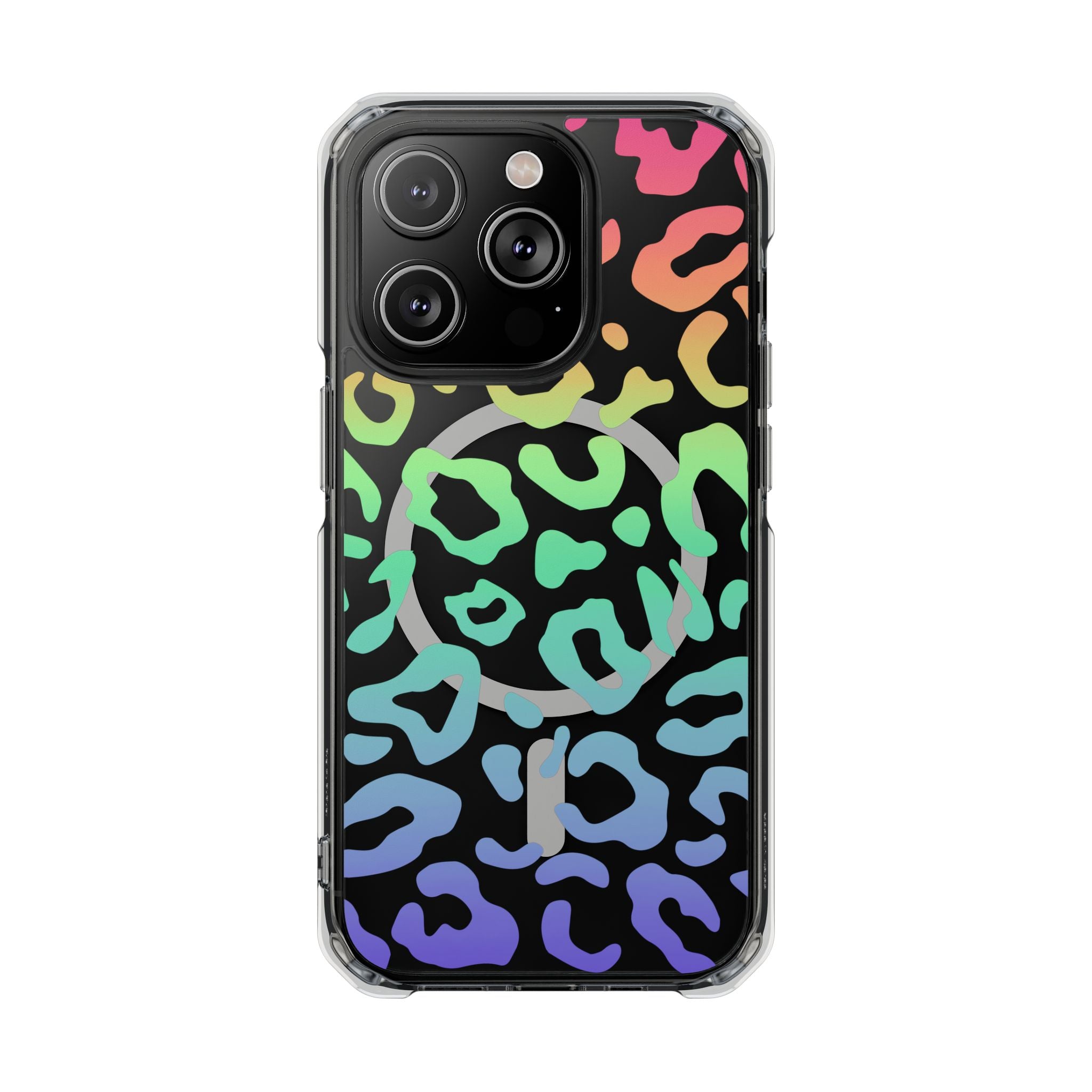 Bespattered Facade Bright Rainbow Leopard MagSafe Clear Impact Case