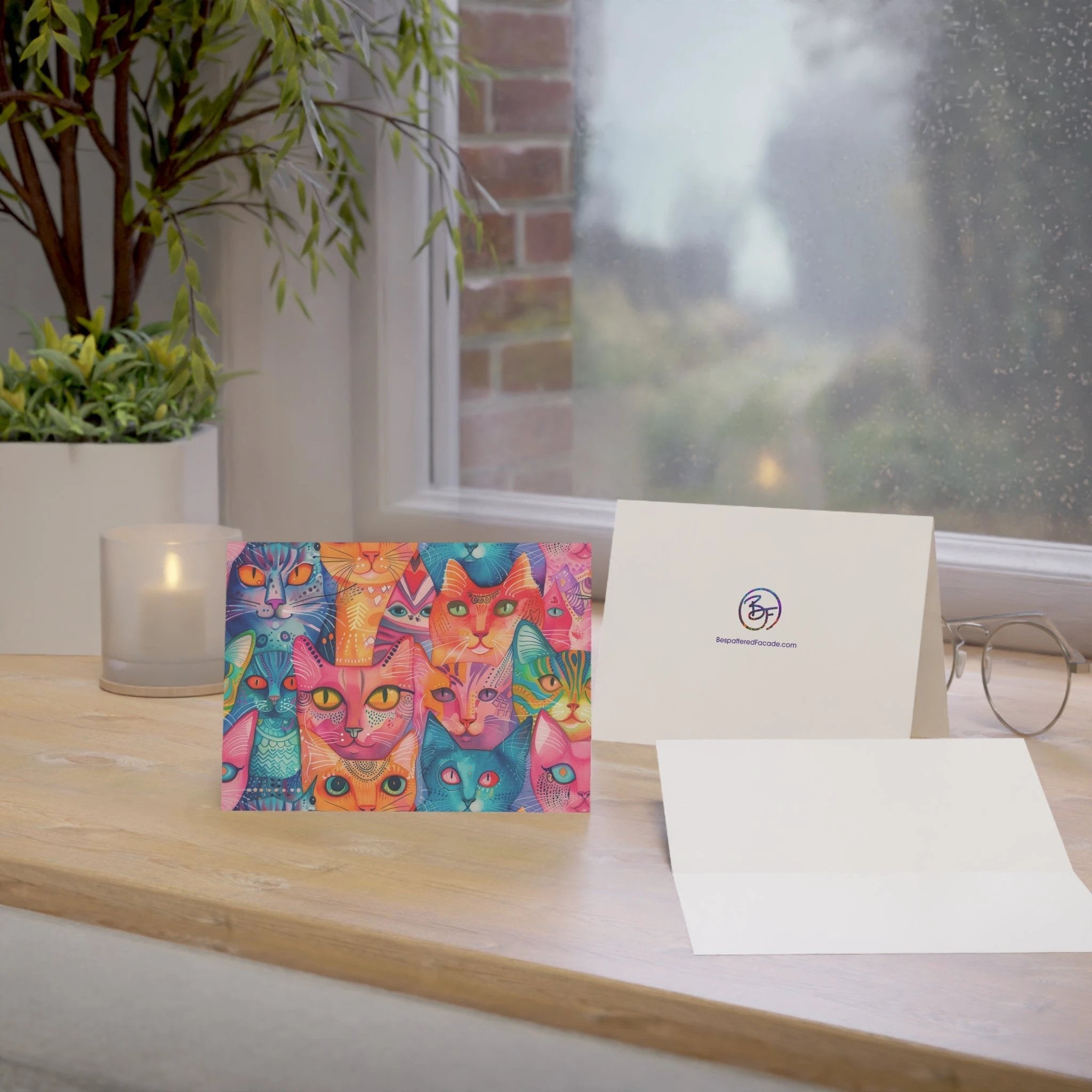 Bespattered Facade Rainbow Cat Party Greeting Cards | Sets of 1, 10, 30, or 50 by Bespattered Facade