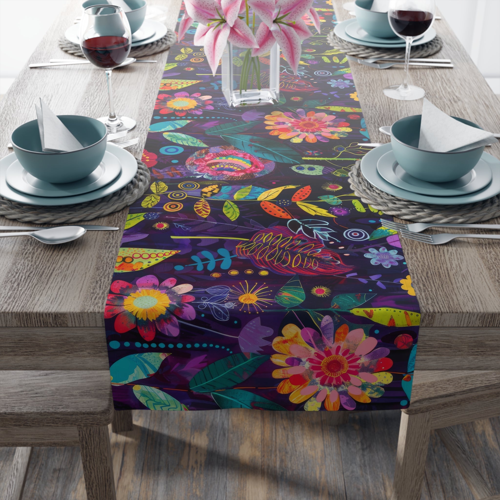 Bespattered Facade Colorful Flowers Table Runner (2 sizes)