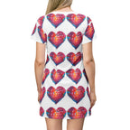 Retro pixel hearts t-shirt dress by Printify