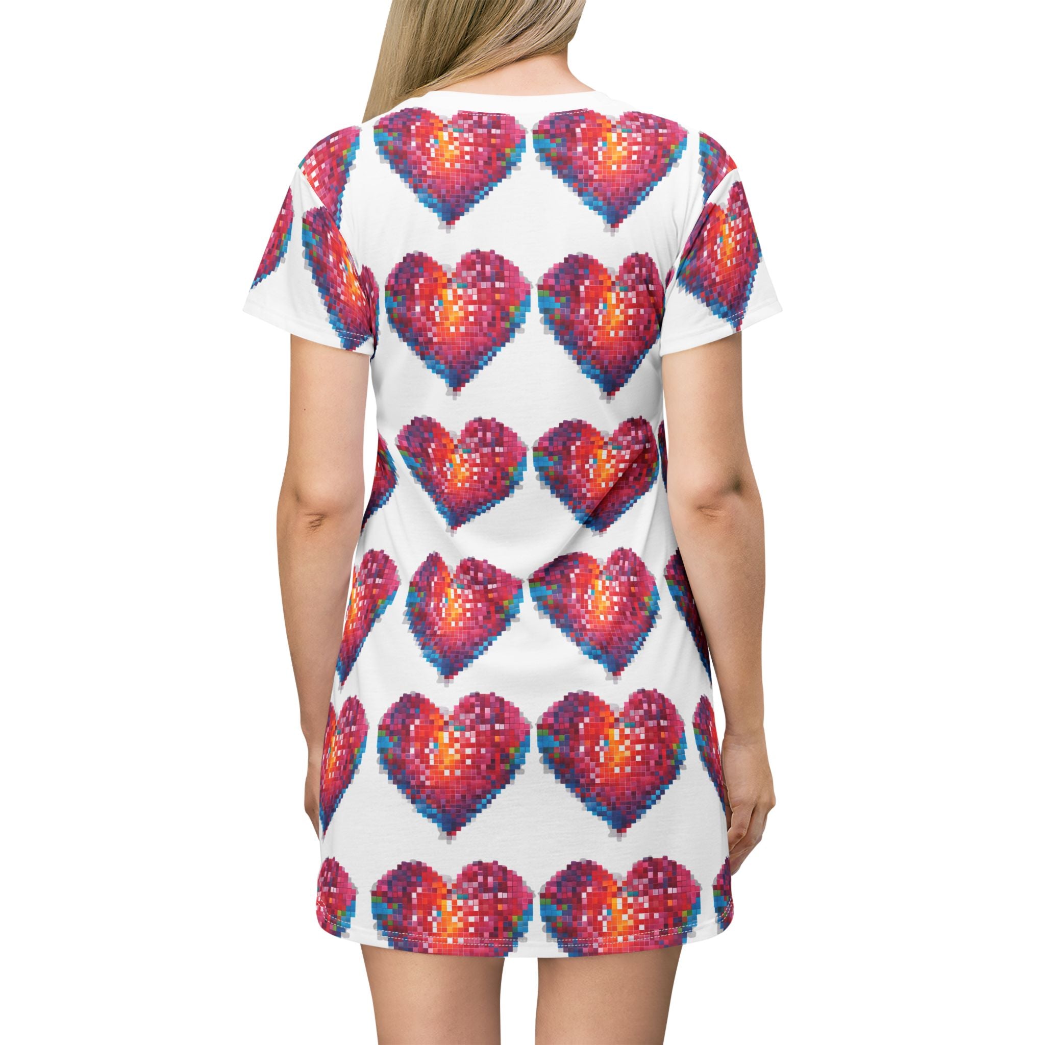 Retro pixel hearts t-shirt dress