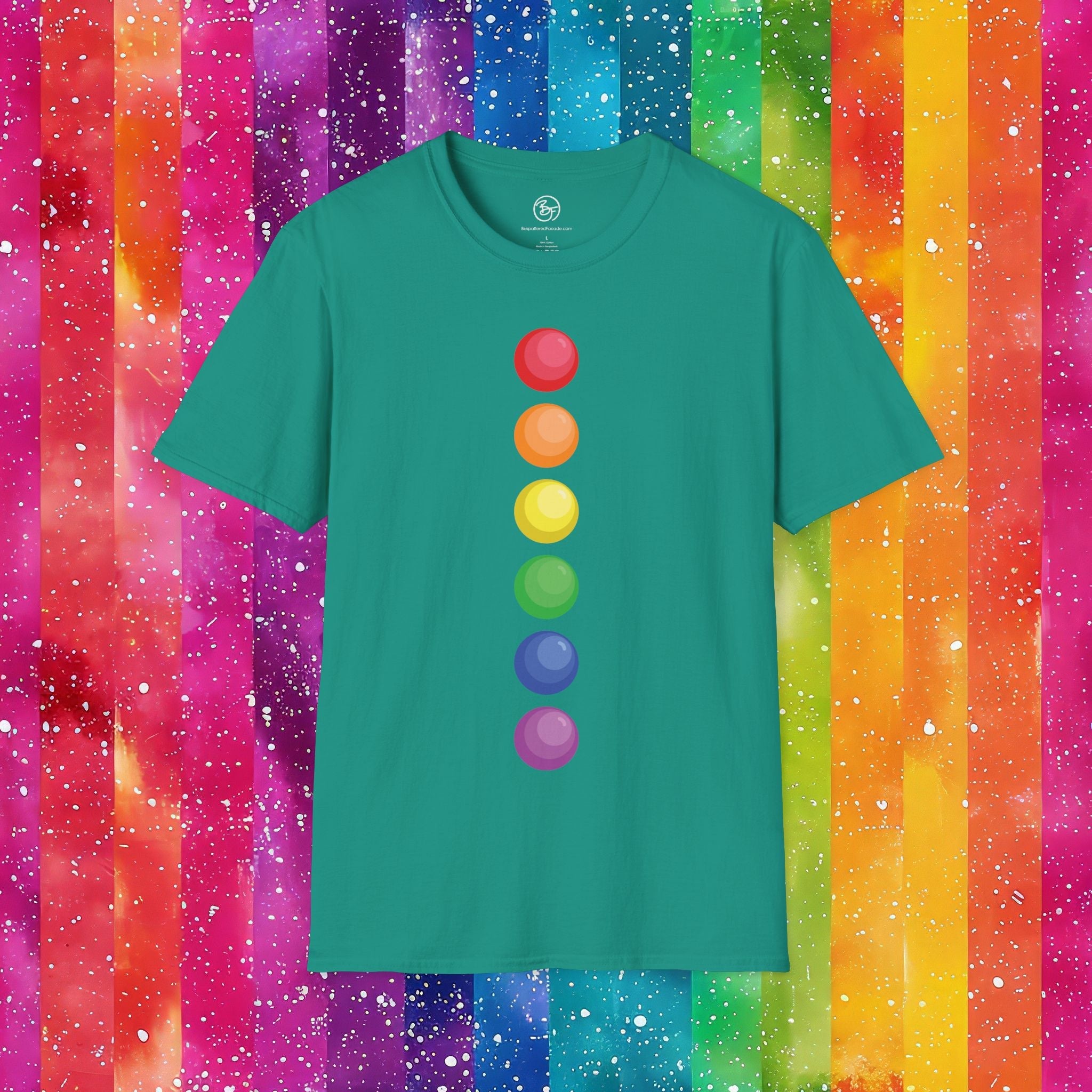 Bespattered Facade Rainbow Dots Unisex Softstyle T-Shirt