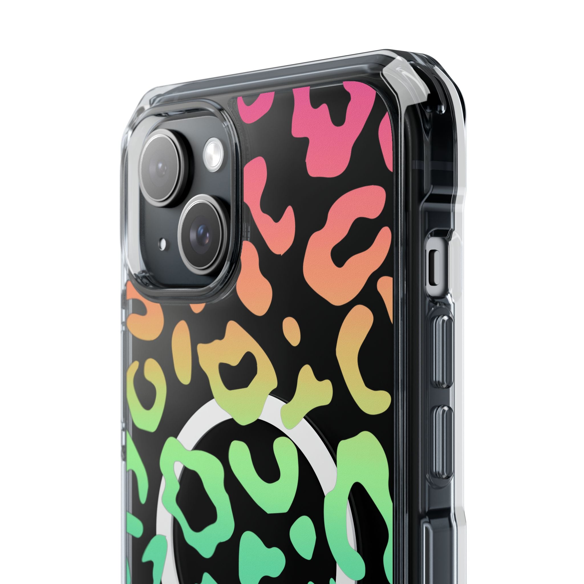 Bespattered Facade Bright Rainbow Leopard MagSafe Clear Impact Case