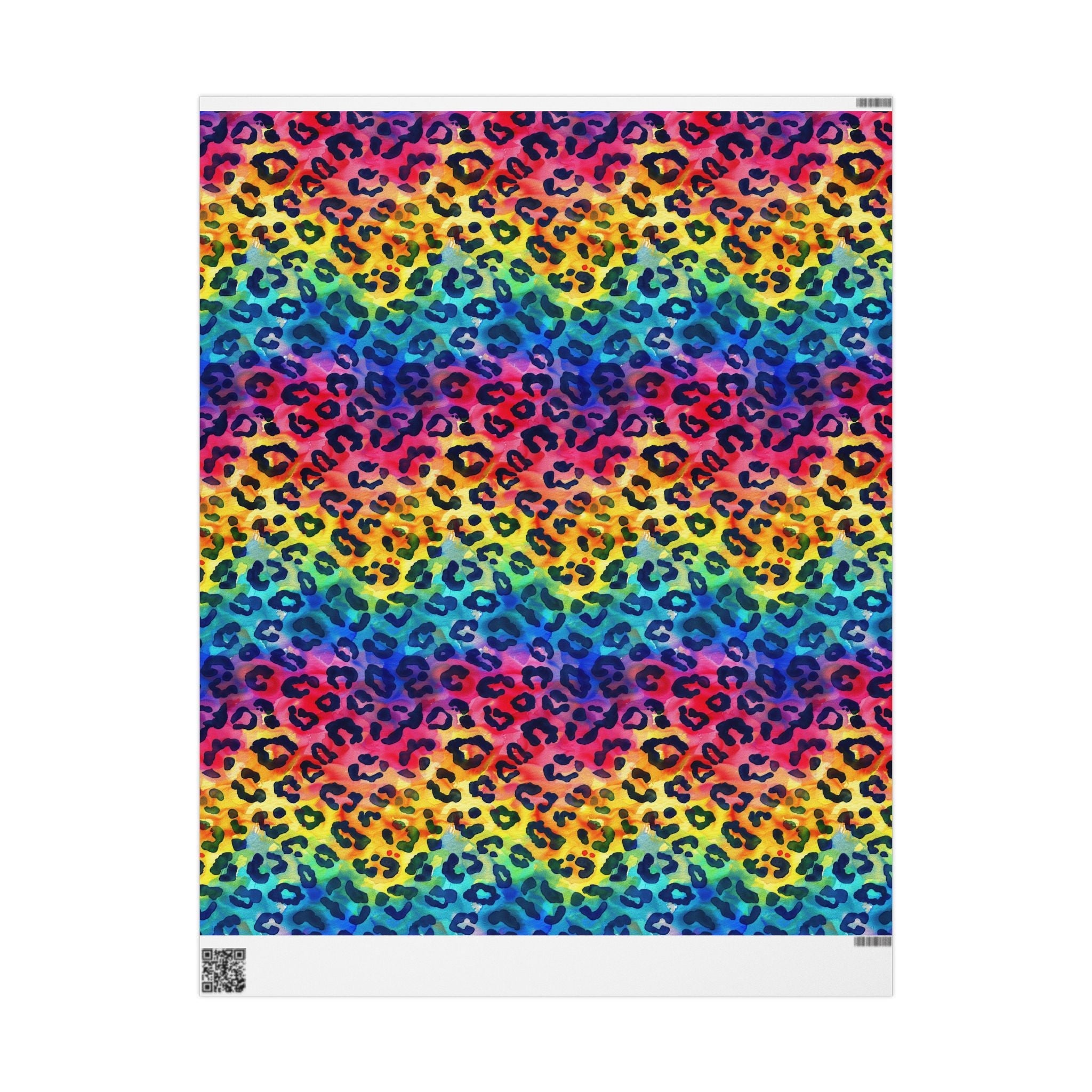 Bespattered Facade Rainbow Watercolor Leopard Wrapping Paper | Three Sizes | Glossy or Matte