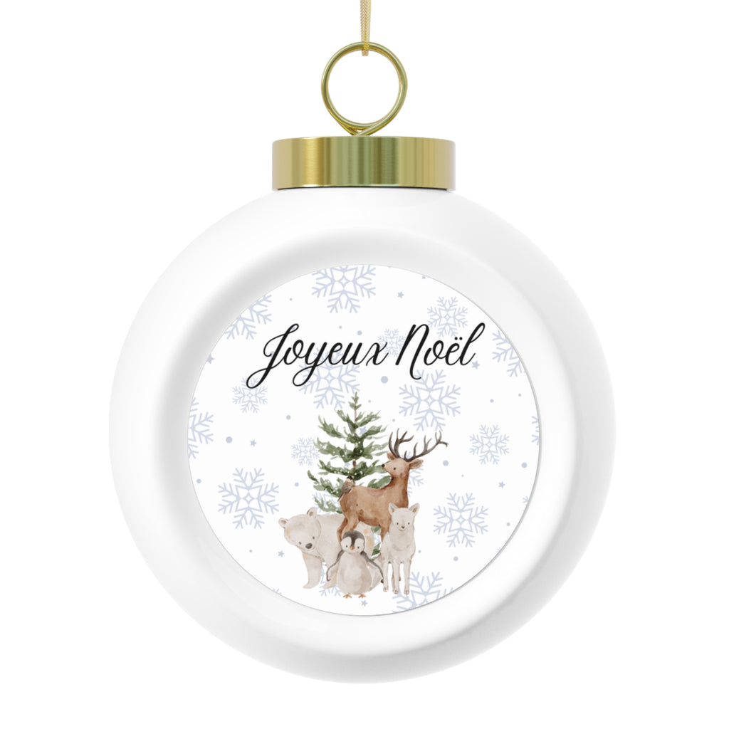 Joyeux Noël Woodland Deer Ornament, Christmas Ball Ornament