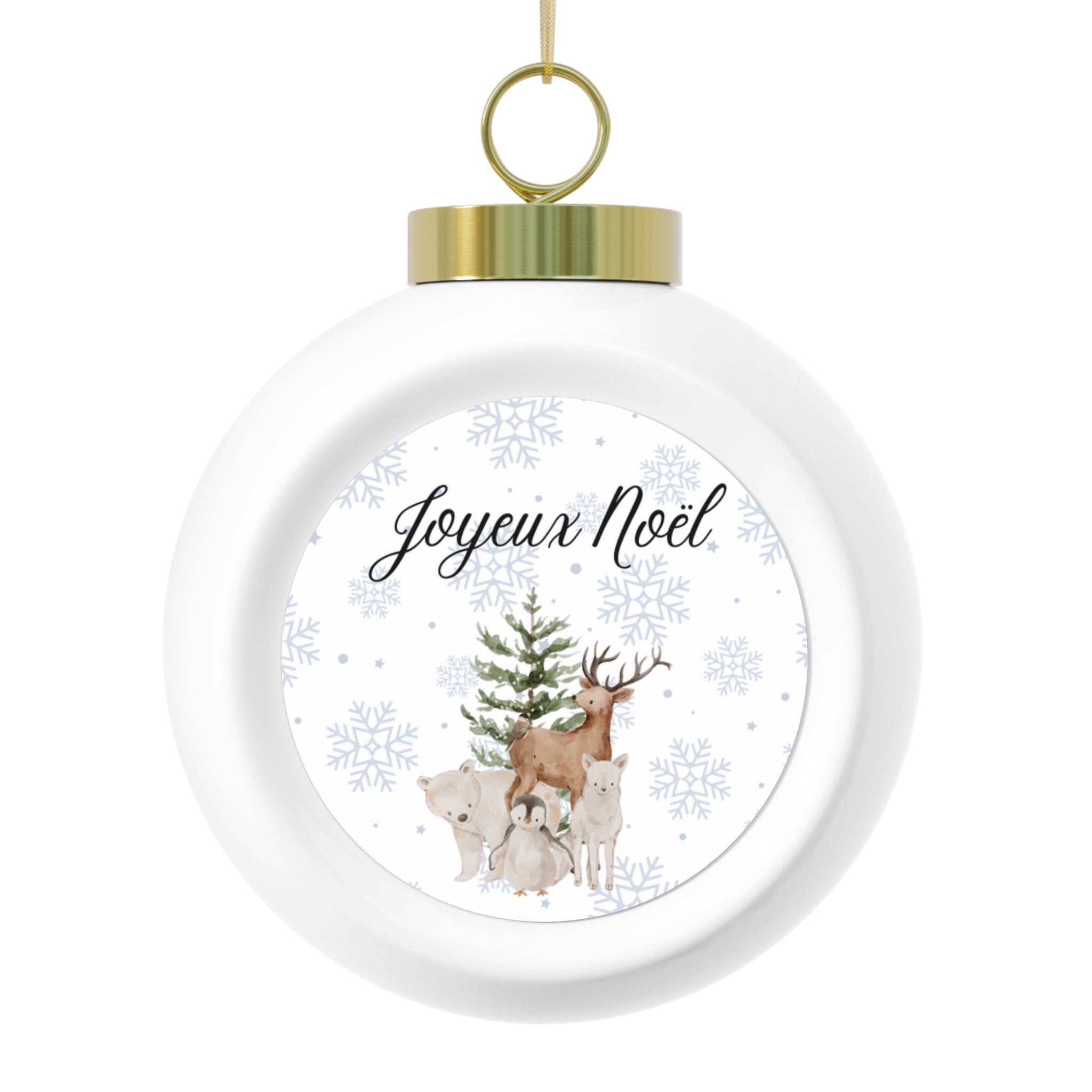Joyeux Noël Woodland Deer Ornament, Christmas Ball Ornament