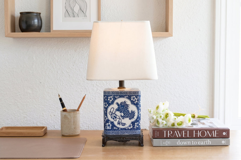 Antique Celestial Kirin Blue & White Petite Lamp