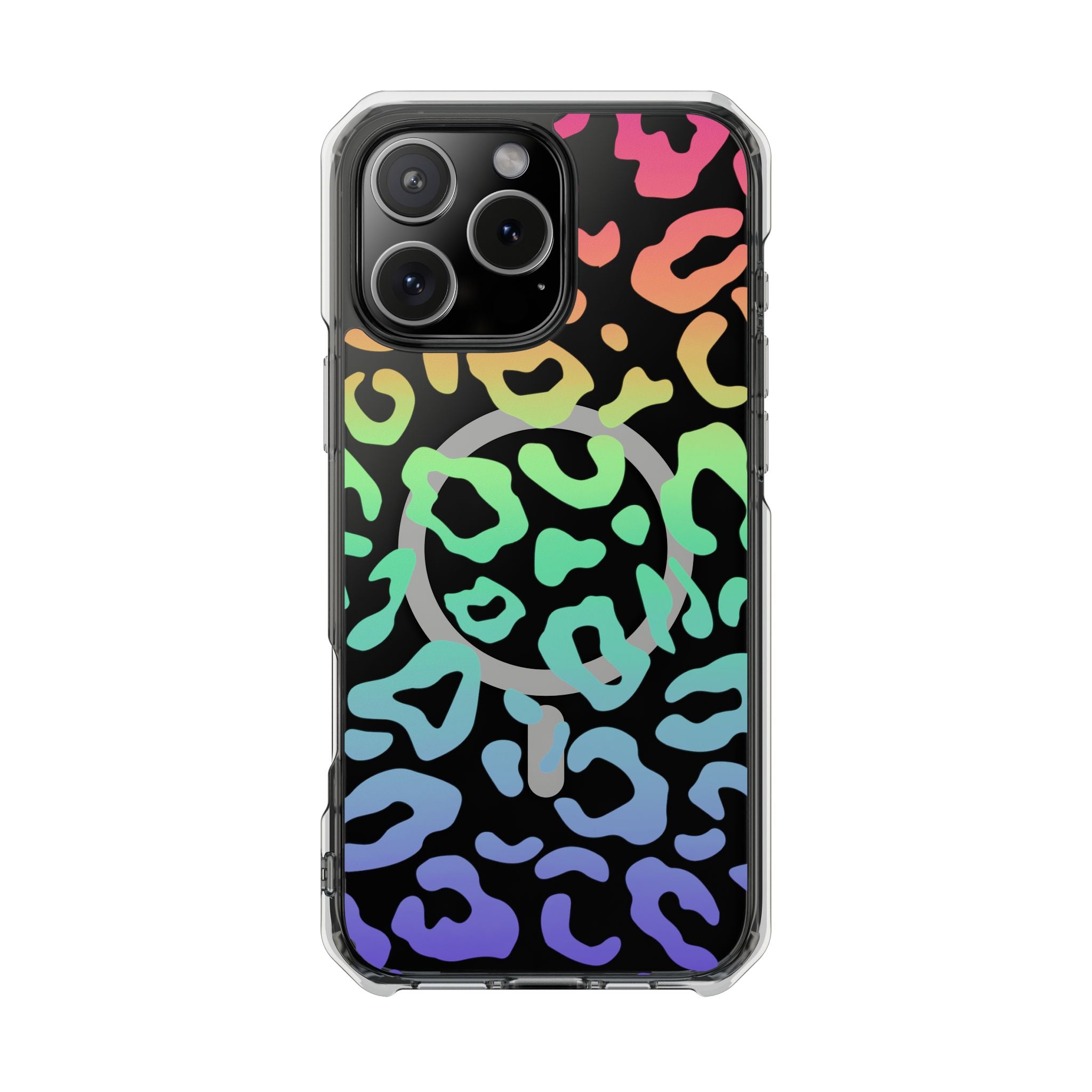 Bespattered Facade Bright Rainbow Leopard MagSafe Clear Impact Case