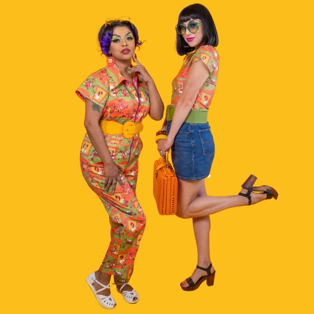 Brownstone Betties Jumpsuit in Pumpkin & Olive by Blue Platypus Clothing