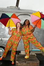 Brownstone Betties Jumpsuit in Pumpkin & Olive by Blue Platypus Clothing