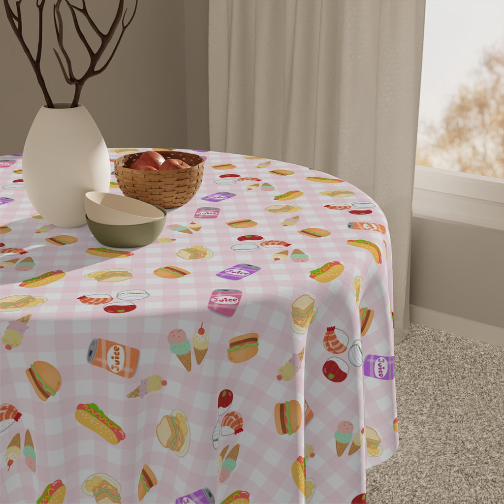 Cute pink gingham foodie Picnic Tablecloth, Cute Sweets Patterned Table Cover for Kids Parties, Everyday Decor