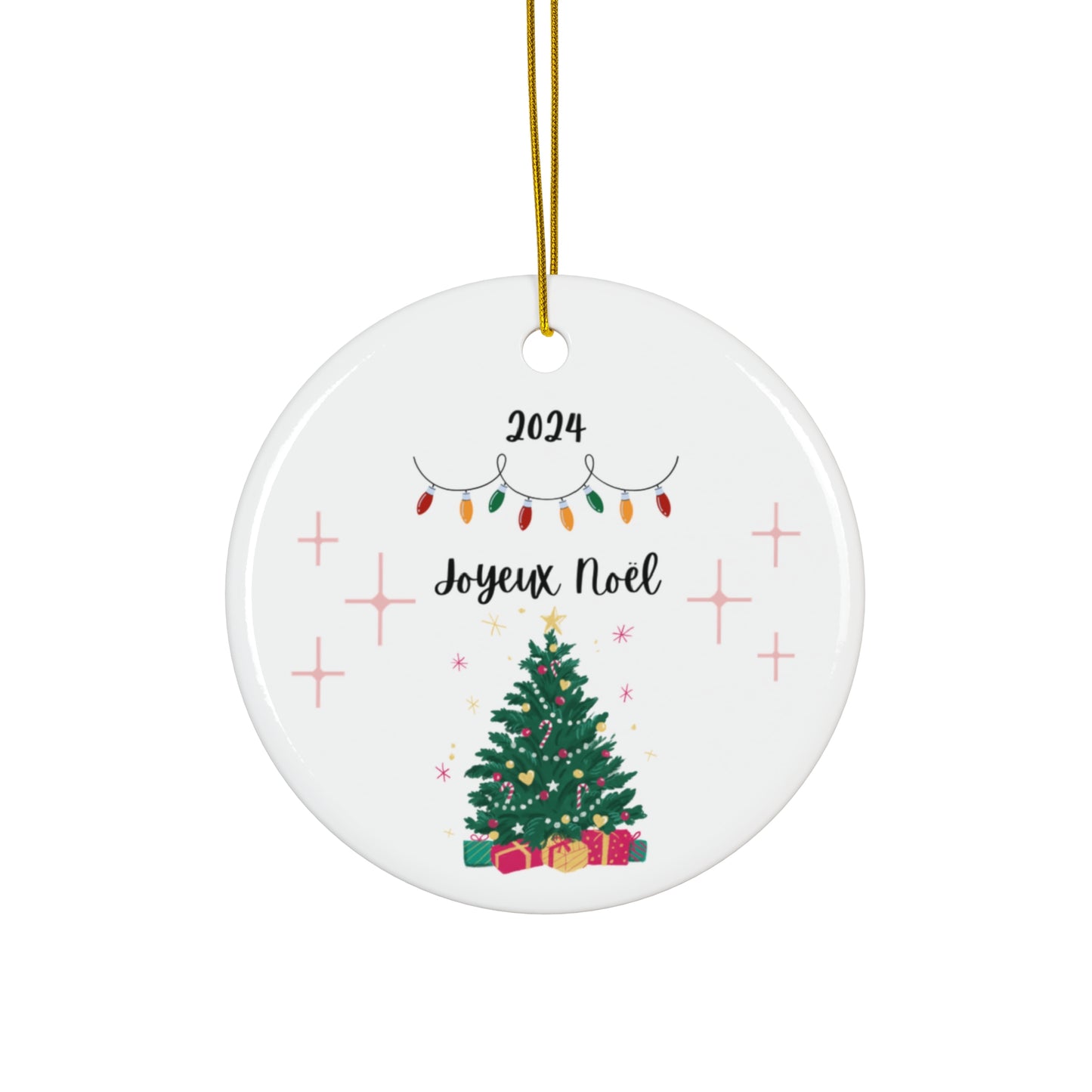 Keramikornament „Joyeux Noel“, „Frohe Weihnachten“ auf Französisch