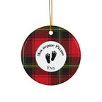 Моє перше Різдво Custom Ukrainian My First Christmas ornament - baby footprints Ornament, Ceramic Round red tartan Plaid