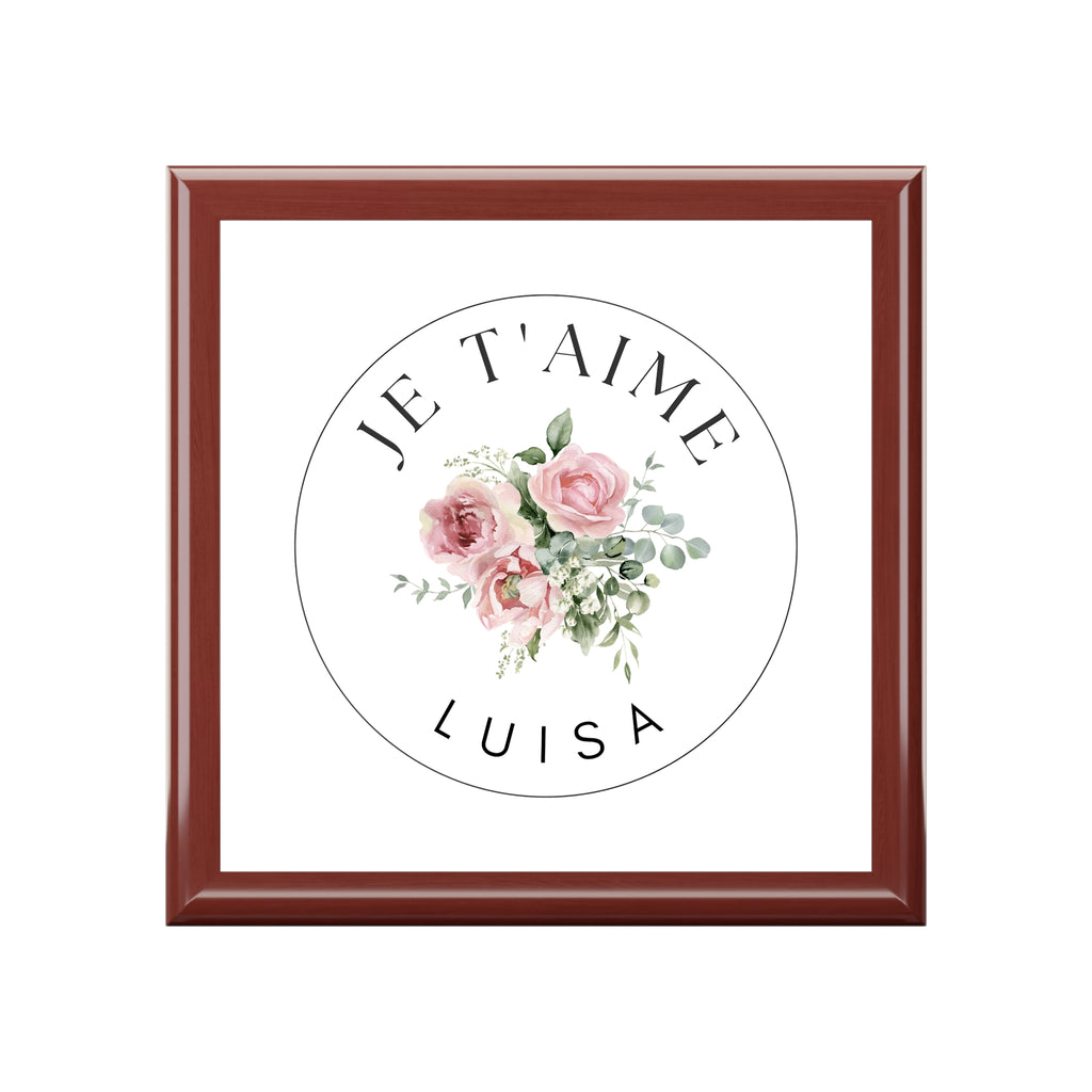 Personalized Je t'aime Wooden Jewelry Box, Custom French Keepsake Box