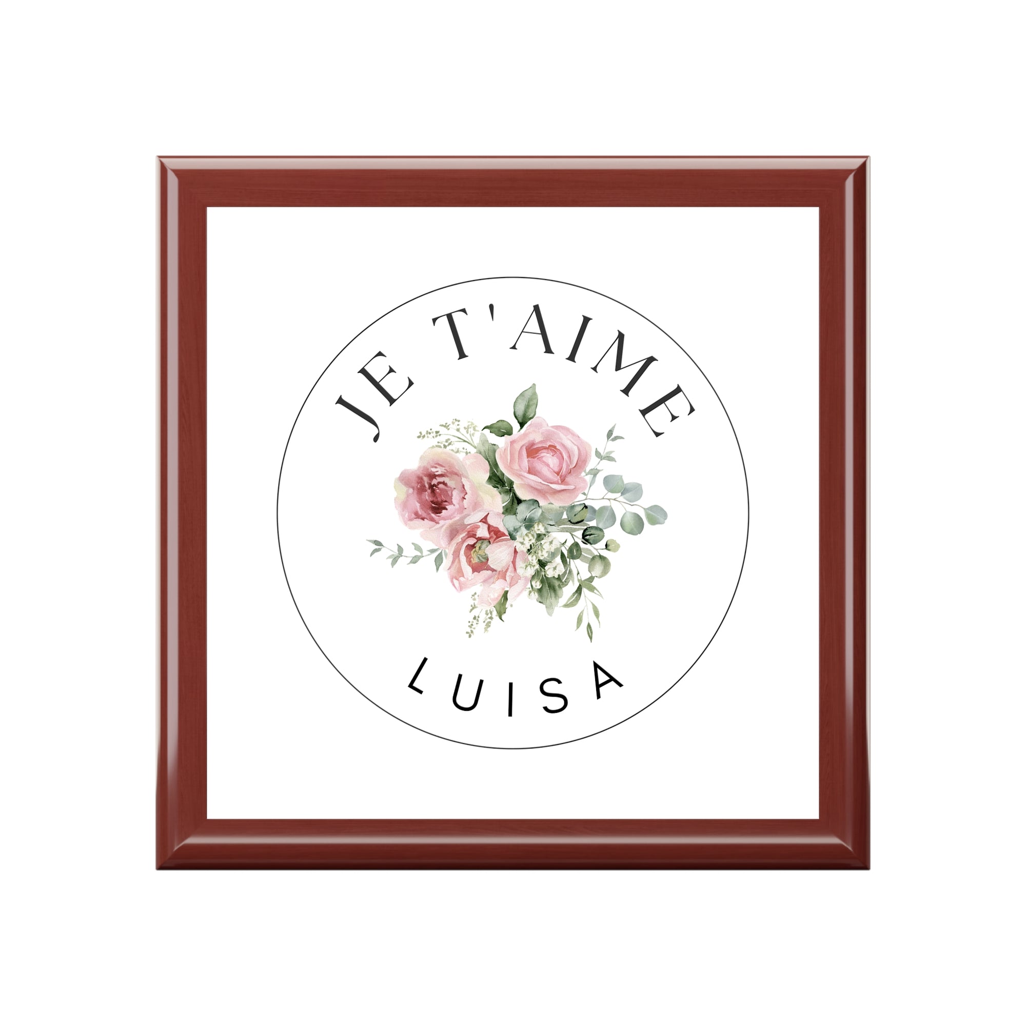 Personalized Je t'aime Wooden Jewelry Box, Custom French Keepsake Box