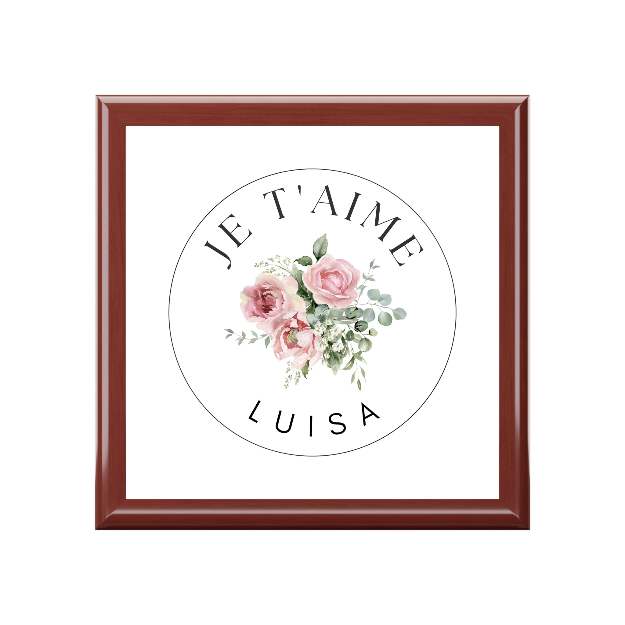 Personalized Je t'aime Wooden Jewelry Box, Custom French Keepsake Box