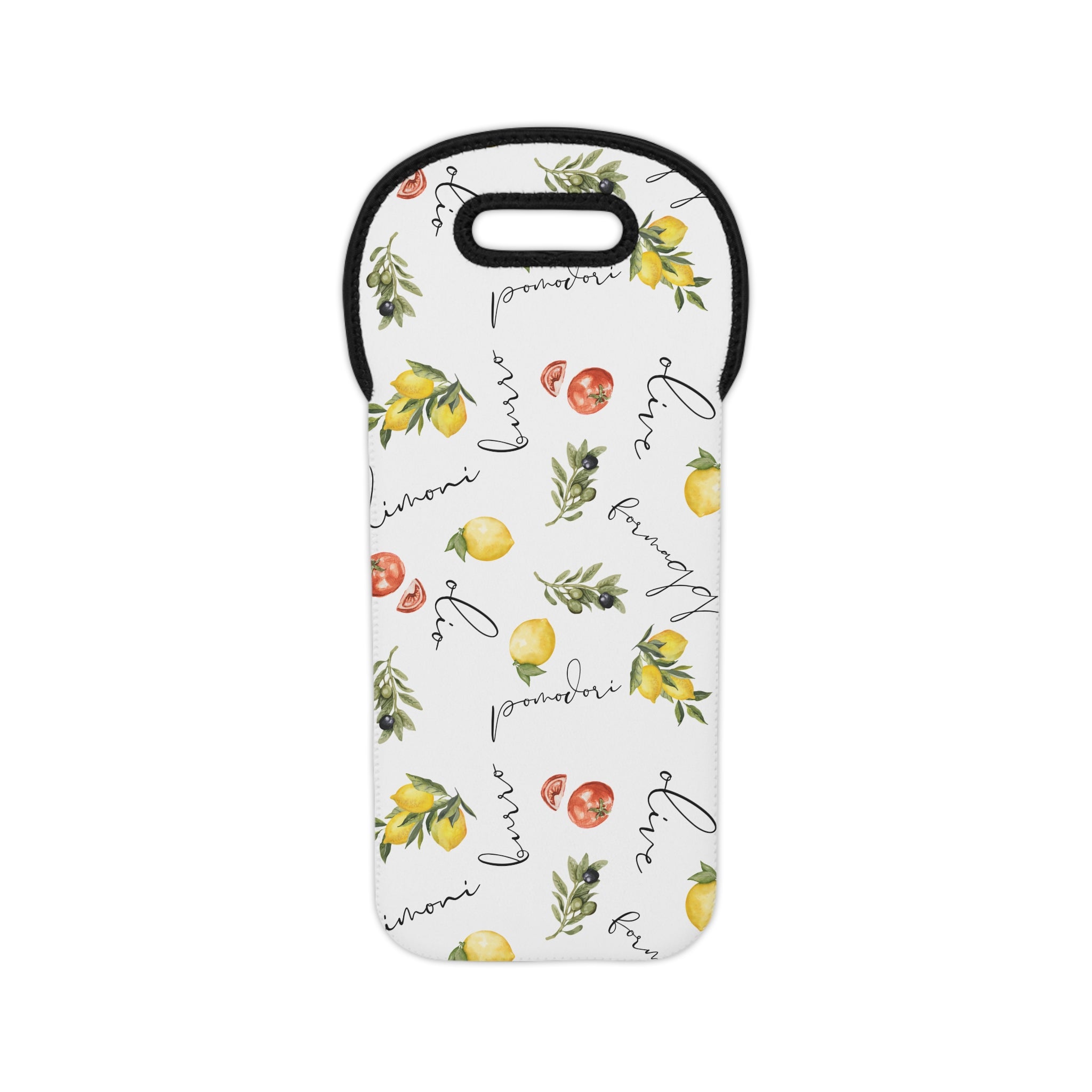 Italian cooking Wine Tote Bag – Insulated Bottle Carrier with Lemon & Olive Citrus Garden Print