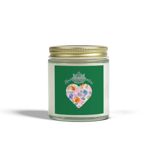 Green Mental health matters Scented Candles, Coconut Apricot Wax (4oz, 9oz)