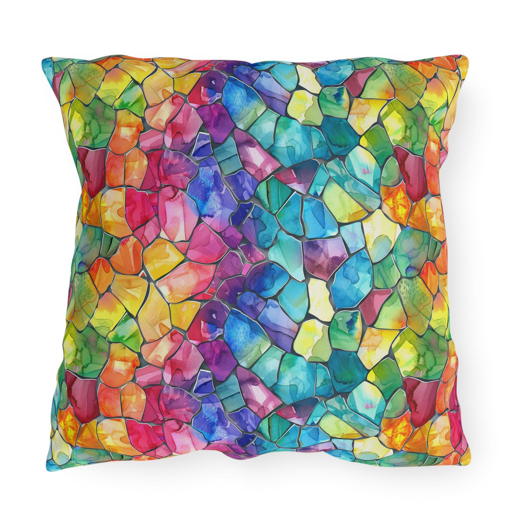 Bespattered Facade Rainbow Mosaic UV-Resistant Outdoor Pillows | 4 Sizes