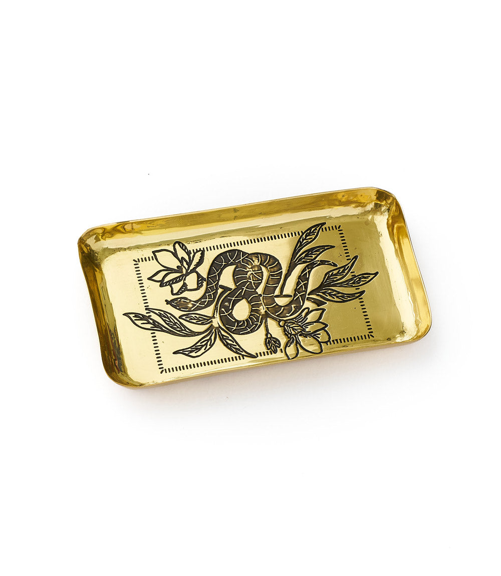 Saanp Snake Rectangular Catch-all Tray - Etched Brass