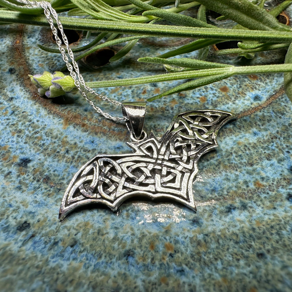 Nighthawk Celtic Bat Necklace in Sterling Silver