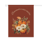 Italian Autumn Pumpkin Bouquet Garden Flag - "Benvenuti a casa nostra" Fall Welcome Banner