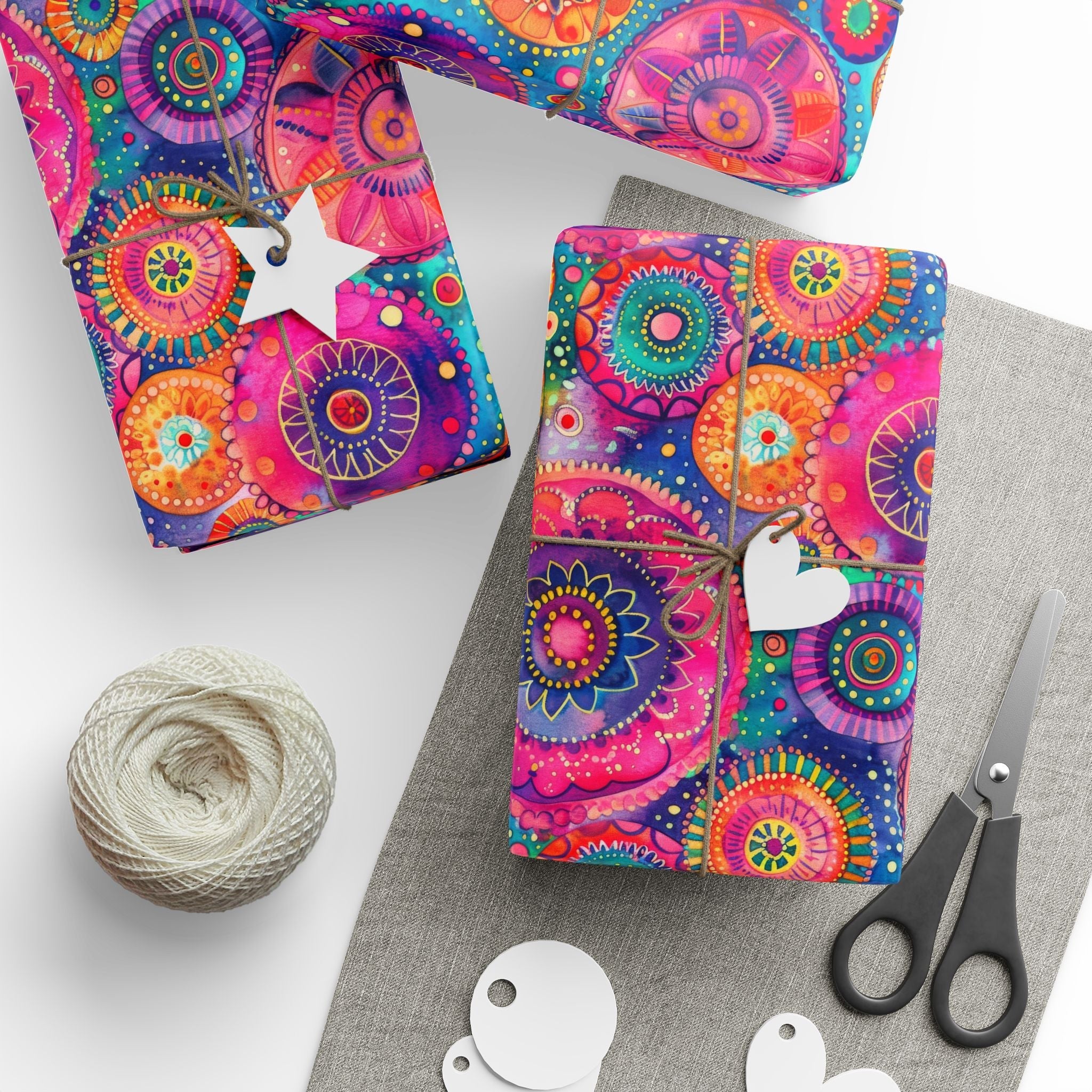 Bespattered Facade Colorful Circles Wrapping Paper | Three Sizes | Glossy or Matte