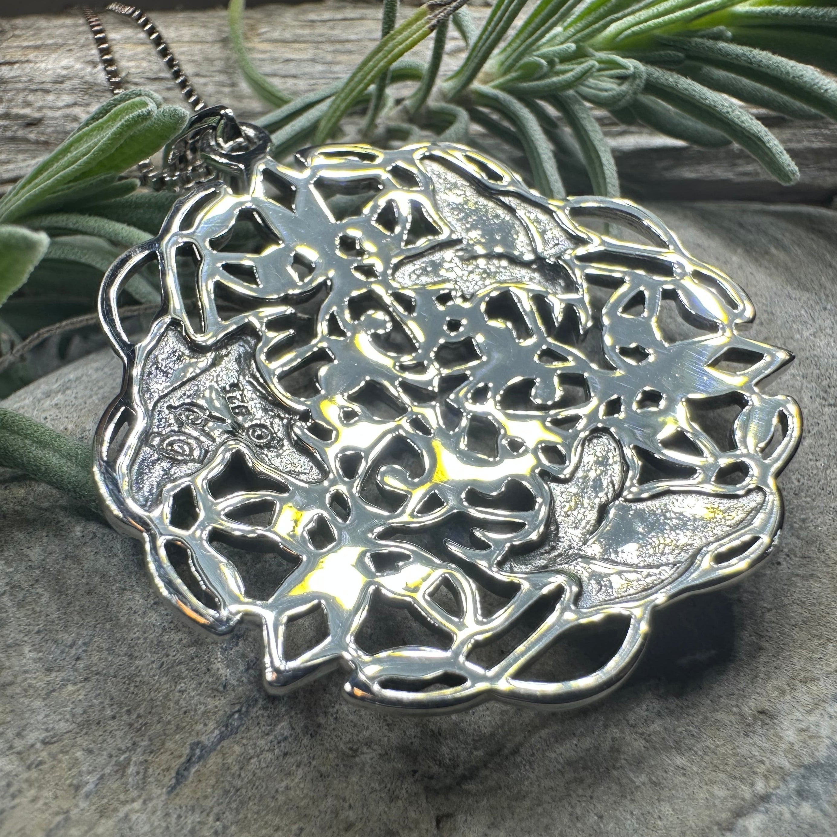 Pictish Triple Celtic Raven Necklace in Sterling Silver