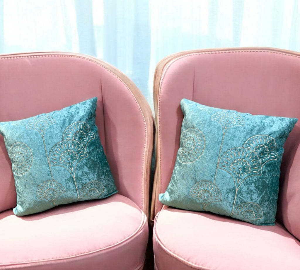 Velvet Cushion or Pillow Cover with Golden Embroidery Set of 2
