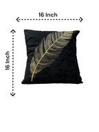 Velvet Cushion or Pillow Cover with Golden Feather Embroidery, Set of 2