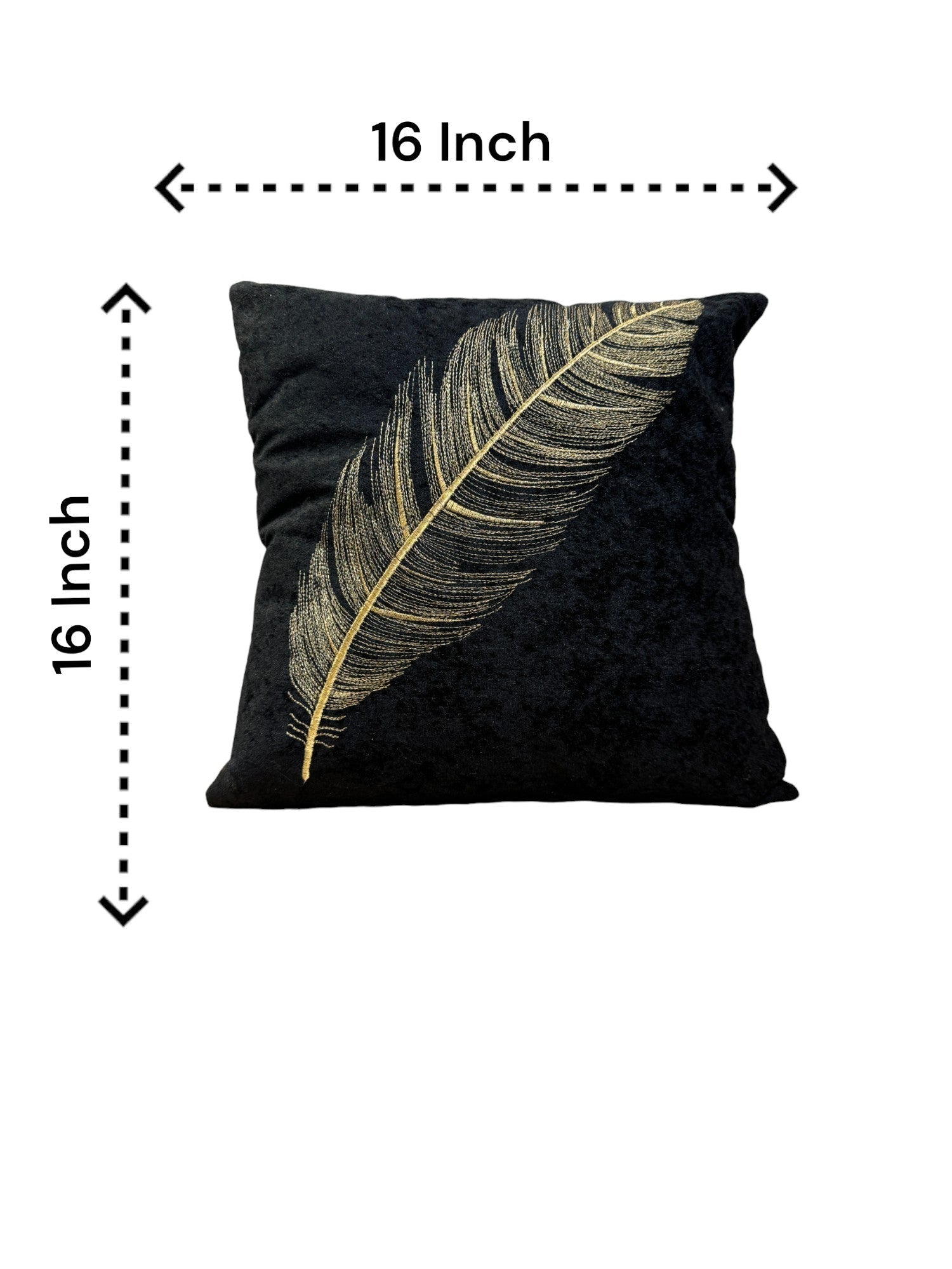 Velvet Cushion or Pillow Cover with Golden Feather Embroidery, Set of 2