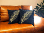 Velvet Cushion or Pillow Cover with Golden Feather Embroidery, Set of 2