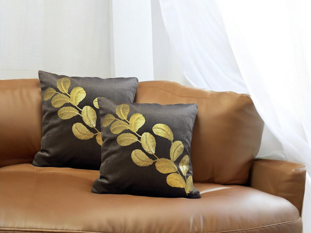 Velvet Cushion or Pillow Cover with Tree Branch Sequence Design, Set of 2