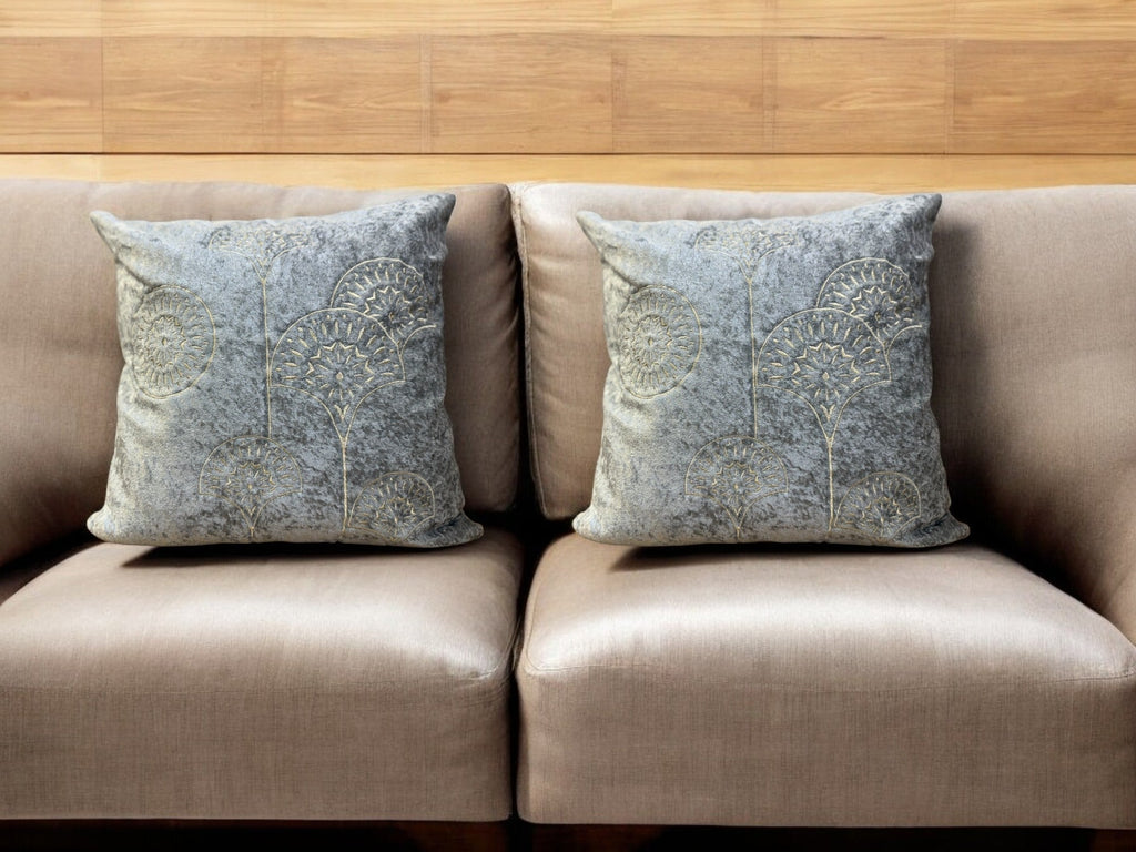 Velvet Cushion or Pillow Cover with Golden Embroidery Set of 2