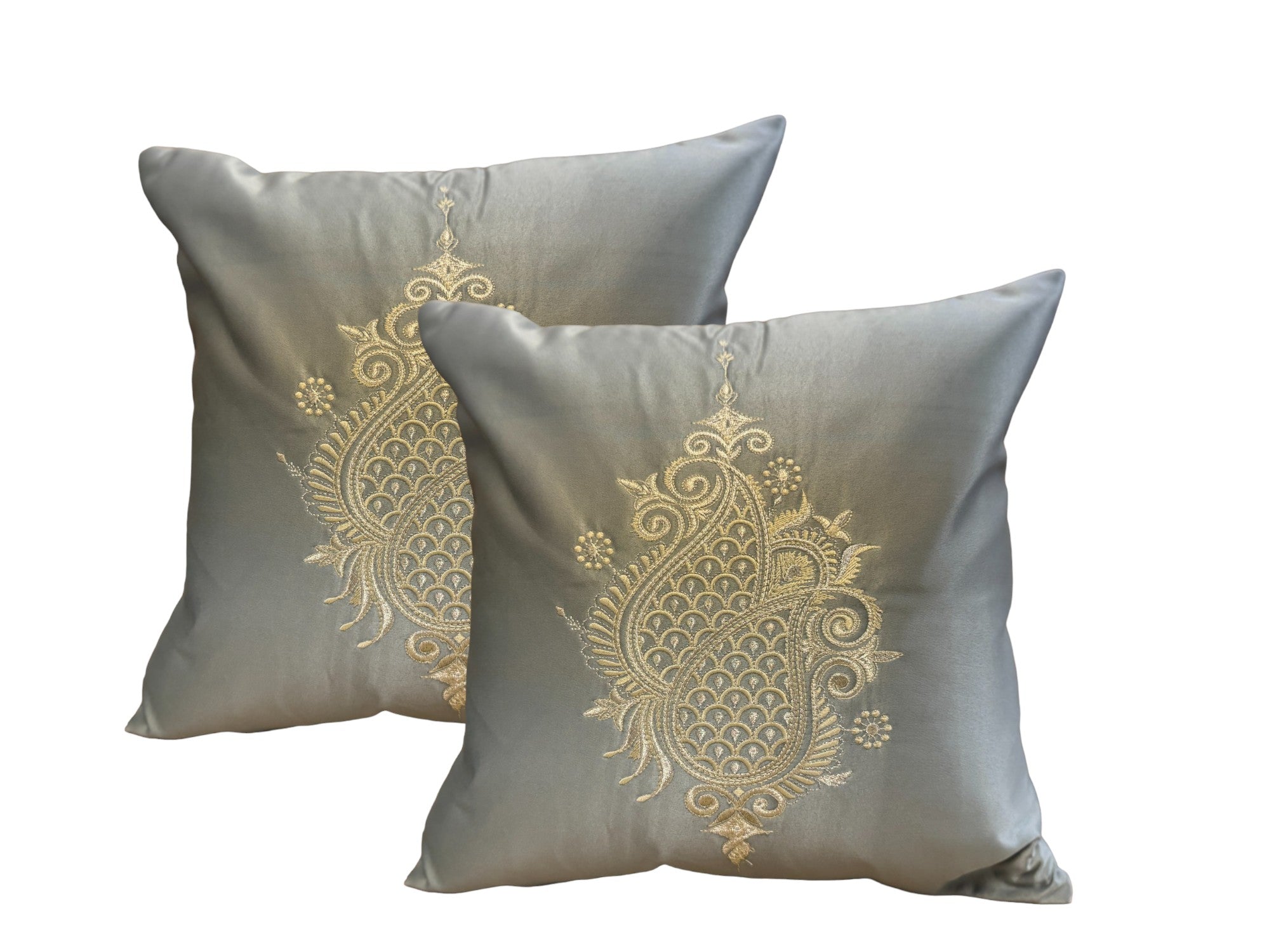 Satin Cushion or Pillow Cover with Koyari Embroidery, Set of 2